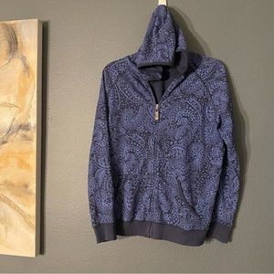 Fresh Produce womens zip up sweater jacket XL blue patterned hoodie